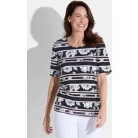 GOLDNER T-Shirt Edles Streifenshirt, florale Akzente Stilvolles Jerseyshirt mit Rundhalsausschnitt und Halbarm