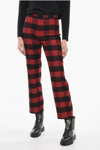 Stretch-Wollhose mit Karomuster in Nero, Rosso