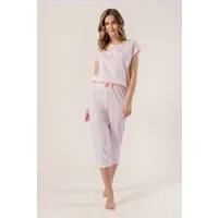 COOLISMO NIGHTWEAR Capri-Pyjama Sommer Pyjama 100% Baumwolle (2 tlg) weicher 3/4 Schlafanzug in Apricot mit Schäfchen-Print und Flügelarm