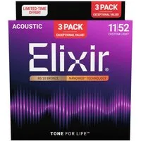 Elixir Saiten, 16564 Nanoweb Acoustic Bronze 11-52 - 3 Pack - Westerngitarrensaiten