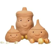 MamboCat Vorratsglas 3tlg. Terrakotta Set Knoblauchtopf + Zwiebeltopf + Kartoffeltopf, Steingut