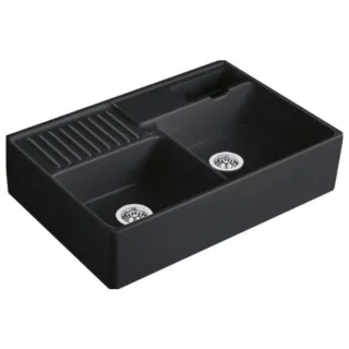 Villeroy und Boch Spülstein Doppelbecken 632391S5 Ablaufgarnitur, Handbetätigung, Resteschale, Ebony
