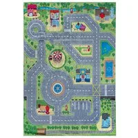 Mazovia Kinderteppich Kinderteppich Kinderzimmerteppich Straße Stadt Straßenteppich, 80 x 150 cm, Kurflor, Waschbar in Waschmaschine, Höhe 5 mm, Rutschfest