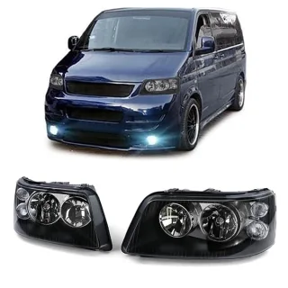 Klarglas H7 H1 Scheinwerfer Schwarz mit LWR Motor für VW Bus T5 2003-2009