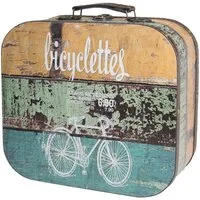 HMF Aufbewahrungsbox Vintage Koffer aus Holz, Aufbewahrungsbox mit Deckel und Ledergriff (1 St), Geschenkidee für Hochzeit, Geburtstag, Fahrradmotiv 25 x 21,5 x 8,5 cm