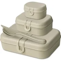 KOZIOL Lunchbox, Holz, Kunststoff, (Set, 6-tlg., 3 Lunchboxen +1 Besteckset bestehend aus 1x Messer,1x Gabel, 1x Löffel), biozirkulärem Material,spülmaschinengeeignet,melaminfrei,recycelbar