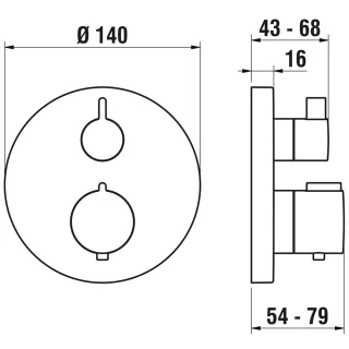 LAUFEN 2-Griff-Brausethermostat, Unterputz, TWINTHERM, 1 Mischwasserabgang, 1-Weg-Mengenregulierung, HF905474423000