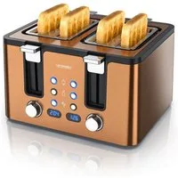 Arendo Toaster 4-Scheiben, Edelstahl, Brötchenaufsatz, Restzeitanzeige, Kupfer, 4 kurze Schlitze, für 4 Scheiben, 1750 W, Doppelwandgehäuse, Defrost Funktion, Krümelschublade, 6 Bräunungsgrade