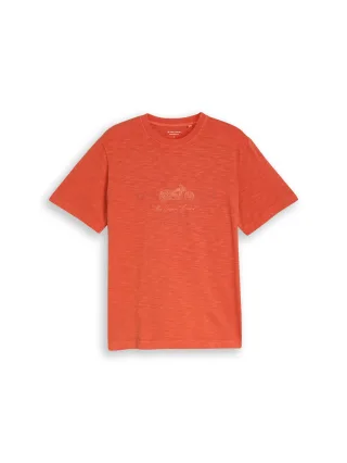 Tom Tailor - T-Shirt in Melange-Optik mit Print chili orange - Gr. - XXL