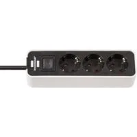 Ecolor Steckdosenleiste 3-fach weiß/schwarz, 1,5 Meter Kabel, mit Sicherheitsschalter