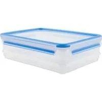 CLIP & CLOSE Aufschnittbox-System 1,65 + 1,0 Liter, 3-teilig, Dose transparent/blau, rechteckig