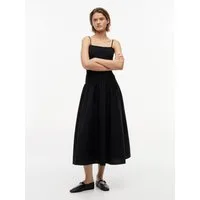 Tommy Jeans Trägerkleid TJW SMOCK FABRIC MIX MAXI DRESS Baumwolle, gesmoktes Oberteil, schmale Träger
