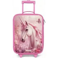 NoBoringSuitcases.com© Kinderkoffer Rosa - mit leuchtende Räder - Einhorn - Rosa - Schmetterlinge - Blumen, 2 Rollen, Handgepäck-Koffer, Kinderkoffer, Reisekoffer Mädchen