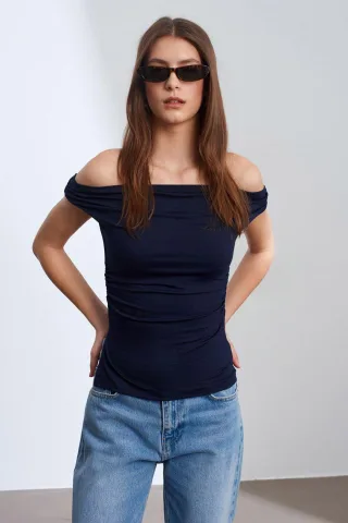 Damen Off-Shoulder Slim-Fit Jersey Bluse