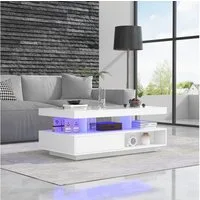 STILVORA Couchtisch Wohnzimmertisch Hochglanz-Beistelltisch Sofatisch mit Stauraum, weiß (Beistelltisch mit 2 Schubladen, 1-St., mit LED-Beleuchtung und hochglänzender Tischplatte), Wohnzimmertisch mit Glastrennwände