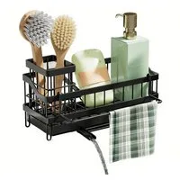 HEYHIPPO Küchenregal Wand- und Stand-Spülbeckenhalter Schwarz, abtropfend, ohne Bohren, Spülbecken-Organizer 24.5×9×13cm mit Abtropffläche & Löchern, flexibel