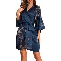 MOPUEA Morgenmantel Kimono Bademantel, Nachthemd, Schlafmantel,satin Einheitsgröße, Elegantes Design mit leuchtenden Farben