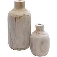 Spetebo Dekovase Holz Blumenvase 2er Set verschiedene Designs (Set, 1 St., 2er), Flasche Holzvase naturbelassen