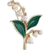 Dark-Desires Brosche Vintage Maiglöckchen-Brosche mit weißer Emaille - Goldton, Damen Brosche vintage Accesssoire retro Anstecknadel