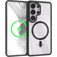 EAZY CASE Handyhülle MagSafe Hülle Transparent Samsung Galaxy S26 Ultra 6,9 Zoll, Qi Charging kompatibel, Silicon Case, Slimcover Displayschutz, Schwarz