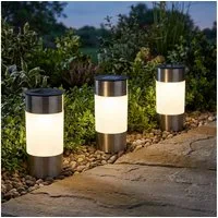 GLOBO LIGHTING LED Gartenleuchte, LED-Leuchtmittel fest verbaut, Kaltweiß, Tageslichtweiß, Steckleuchte Wegeleuchte Solarlampe LED Erdspieß Edelstahl 3x