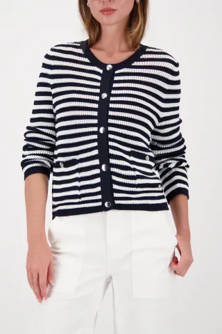 monari - Strickjacke mit Streifen marine ringel - Gr. - 44
