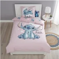 MTOnlinehandel Kinderbettwäsche Disney Lilo & Stitch „Moonlight“ 135x200 + 80x80 cm, Renforcé, 100% Baumwolle, 2 teilig, Mond- und Sternenmotiv – weich, hautfreundlich und pflegeleicht