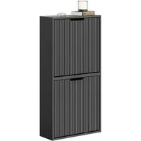SoBuy Schuhkipper FSR204, Schuhschrank schmal, Schuhregal Schuhablage, Schuhschrank mit 2 Klappen, für 6-8 Paar Schuhe Wandmontage/stehend