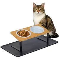 relaxdays Futterstation Katzennapf erhöht Keramik mit Unterlage, zweifach