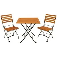 DEGAMO Garten-Essgruppe HOFGARTEN, (3-tlg), 2x Stuhl, 1x Tisch eckig 75x75cm, Stahl schwarz, Eukalyptus