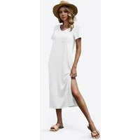 Imily Bela Maxikleid Damen Shirtkleid ärmellos V-Ausschnitt Loose Sommer (Packung, 1-tlg., 1per-Pack) mit Brusttasche und Seitenschlitzen
