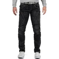 Cipo & Baxx 5-Pocket-Jeans Herren Straight Fit Hose Stonewashed BA-CD288 (1-tlg) in Schwarz mit weißen Kontrastnähten