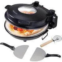 Heidenfeld Pizzaofen mobiler elektrischer Holzofen Napoli 1200 W - bis 400°C, Mini Back Ofen - Pizzamaker - Pizza Ofen - extra großes Sichtfenster