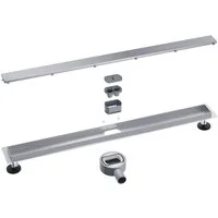 SONNI Duschrinne Edelstahl Duschrinne 50-110 cm 360° verstellbarer Bodenablauf Flach, mit Geruchsstop und Haarsieb Randablauf,mit Bodenbefestigung