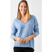 Zwillingsherz Sweatshirt ausgefranster V-Ausschnitt, Vintage Look, Langarm