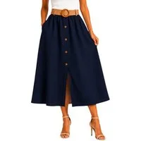 Mississhop Schlupfrock Damen Rock 100 % Baumwolle Dekorative Knopfleiste S/M