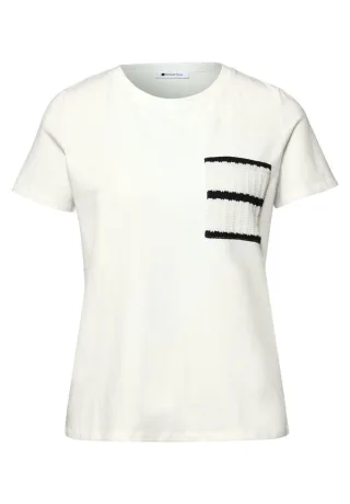 Street One - T-Shirt mit strukturierter Brusttasche und Rundhalsausschnitt weiß - Gr. - 34