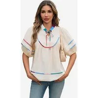 Imily Bela Blusentop Damen Bluse mit Puffärmeln und V-Ausschnitt (Packung, 1-tlg., 1per-Pack) mit Kordelzügen