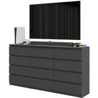 Furnica Kommode Anthrazit 180 cm mit 12 Schubladen (8+4)-Wohn - und Schlafzimmer