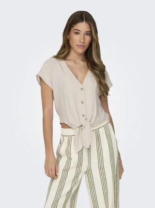 ONLY - ONLSIESTA SS KNOT LIN BL SHIRT PNT NOOS Moonbeam - Gr. - L