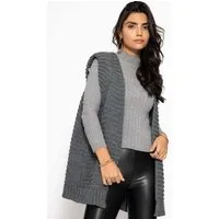 SASSYCLASSY Strickweste Lange ärmellose Strickweste für Damen Weste aus grobem Strick mit strukturierten Schultern Offwhite Schwarz