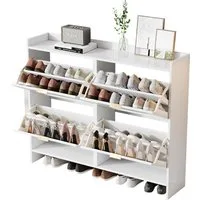 Merax Schuhschrank mit 4 Klappenfächern und Kippsicherung Schuhregal Schuhkipper Schuhkommode, B110/H90/T24cm