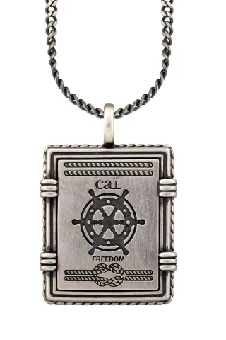 cai Anhänger mit Kette 925/- Silber matt oxidiert Sailor Wappen