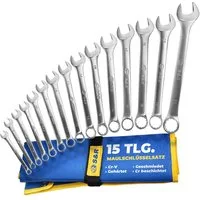 S&R Gabel- und Ringschlüssel S&R Ring-Maulschlüssel Satz 15-teilig, Schraubenschlüssel 6-22 mm (Tetron-Rolltasche + 15 Ring-Maulschlüssel, 15 St), Master-Serie, Cr-V Industriestahl, geschmiedet, gehärtet