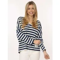 Zwillingsherz T-Shirt "Streifen & Jersey" Streifenmuster, V-Neck, offene Kanten für Used Look