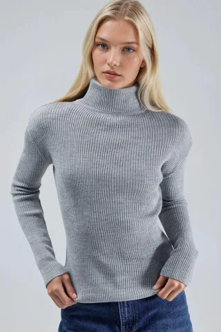 Figurbetonter Struktur-Pullover mit Rollkragen