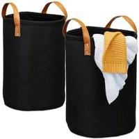 relaxdays Wäschekorb Filz Wäschekorb 28 Liter (2er Set), schwarz