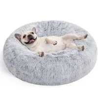 FEANDREA Hundebett flauschig, Katzenbett, Donut Kissen, waschbar, Polsterung in der Mitte herausnehmbar, 70 cm Durchmesser