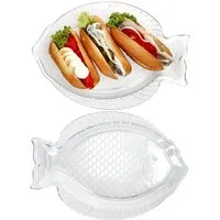 MamboCat Servierplatte 2x Fischplatte OSLO Gr. L LxB 35x24cm Glas Fisch-Relief Servier-Teller, Glas