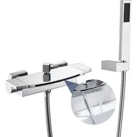 HOMELIVE Duscharmatur Wasserfall Wasserhahn Bad Duscharmatur mit Handbrause (Badewannenarmatur mit Regal Wannenarmatur) Armatur Duscharmatur für Bad, Chorm,Messing